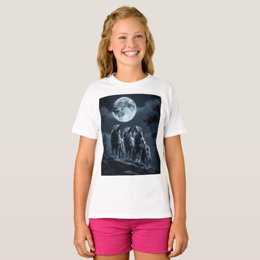 満月を眺める三匹の狼 - 三匹の狼 Tシャツ (正面フル)