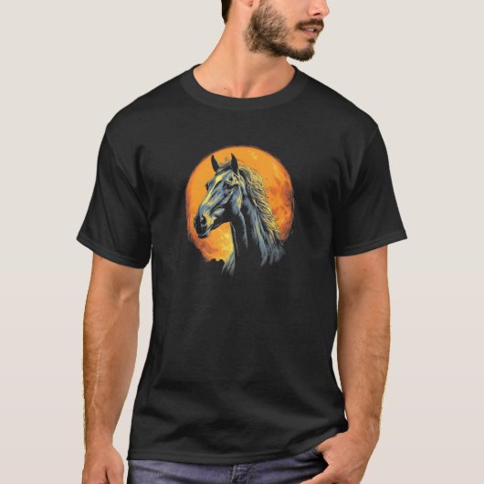 満月を背景にした馬 Tシャツ (正面)