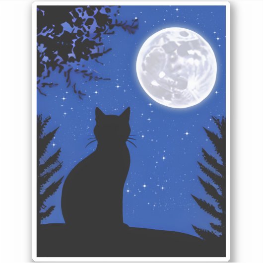 満月を見つめる猫 シール (正面)