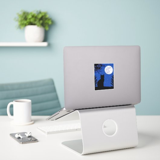 満月を見つめる猫 シール (デスク上のノートパソコン)