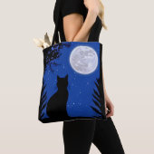 満月を見つめる猫 トートバッグ (クローズアップ)