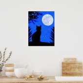 満月を見つめる猫 ポスター (キッチン)
