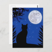 満月を見つめる猫 ポストカード (正面/裏面)