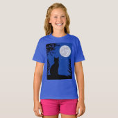 満月を見つめる猫 Tシャツ (正面フル)