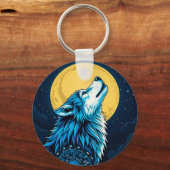 満月を迎えて泣く神秘的な青い狼 キーホルダー (裏面)