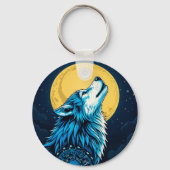 満月を迎えて泣く神秘的な青い狼 キーホルダー (裏面)