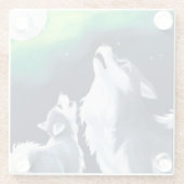 満月を迎えるかわいい狼とニワトリの吠え声 ガラスコースター (裏面)