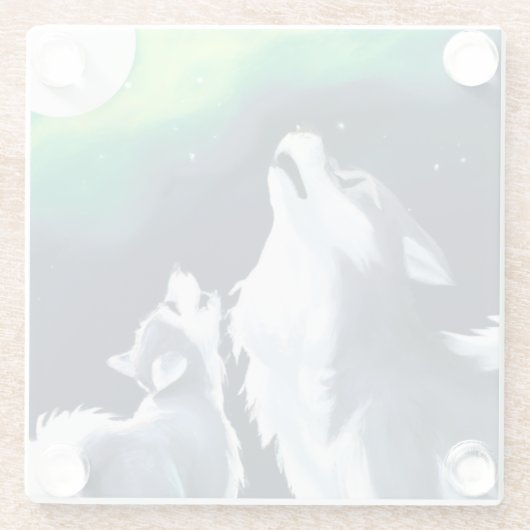 満月を迎えるかわいい狼とニワトリの吠え声 ガラスコースター (裏面)