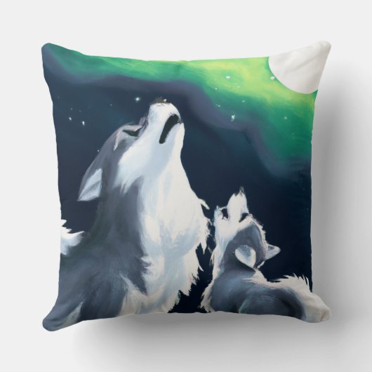 満月を迎えるかわいい狼とニワトリの吠え声 クッション (裏面)