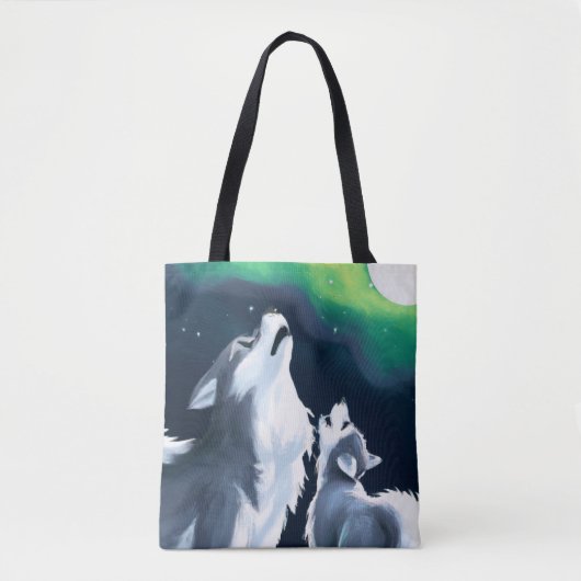 満月を迎えるかわいい狼とニワトリの吠え声 トートバッグ (正面)