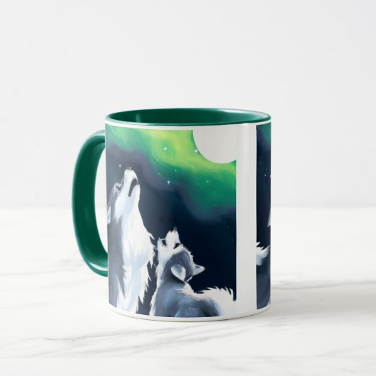満月を迎えるかわいい狼とニワトリの吠え声 マグカップ (正面左)