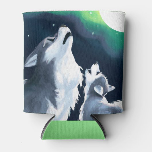 満月を迎えるかわいい狼とニワトリの吠え声 缶クーラー (正面)