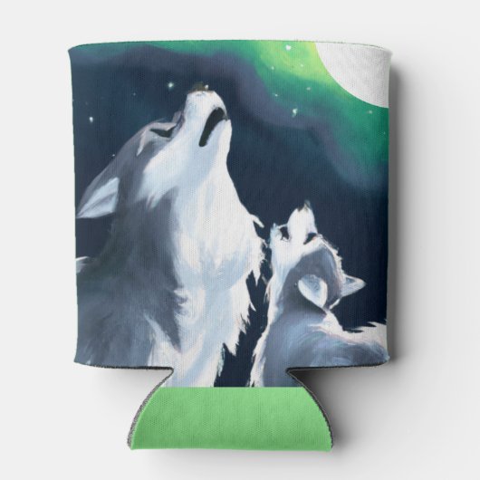 満月を迎えるかわいい狼とニワトリの吠え声 缶クーラー (裏面)