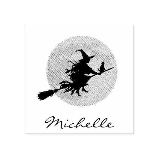 満月を飛んでいる横切るハロウィーンの魔猫 ラバースタンプ (インプリント)