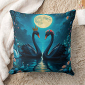 満月エレガント下の白鳥 クッション (ブランケット)