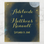 満月エレガント天結婚星：青と金ゴールド ワインラベル (シングルラベル)