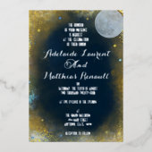 満月エレガント天結婚星:青と銀 箔招待状 (正面)