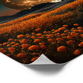 満月オレンジ色の花畑 ポスター (角)