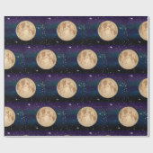 満月オン星空の夜手描き誕生日 ラッピングペーパー (フラット)