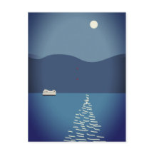 満月オーバーマウンテンリバーランドスケープポストカード