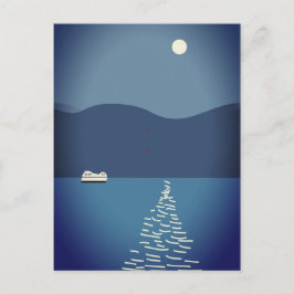 満月オーバーマウンテンリバーランドスケープポストカード ポストカード