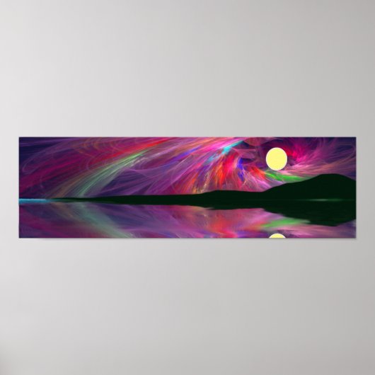 満月オーロラ海と山 ポスター (正面)