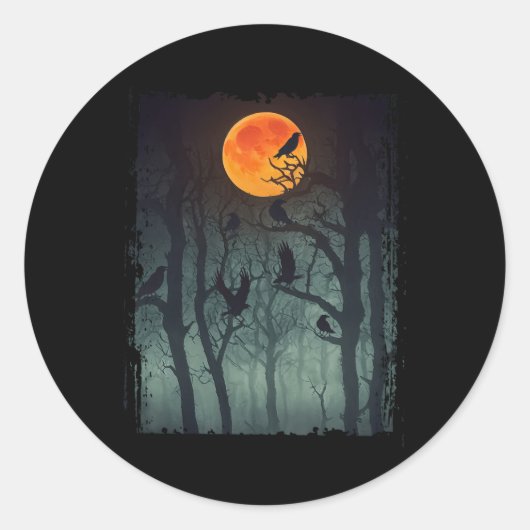 満月カラス暗い森のコスチューム素晴らしハロ ラウンドシール (正面)