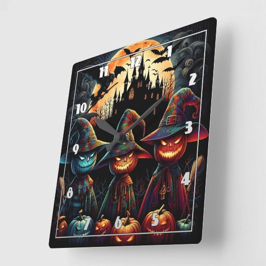 満月カラフルの三尾かかし スクエア壁時計 (傾斜)