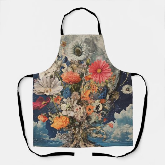 満月カラフル下の花 エプロン (正面)