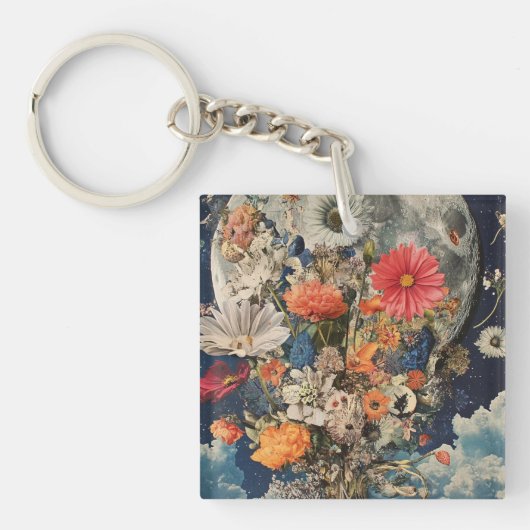 満月カラフル下の花 キーホルダー (正面)