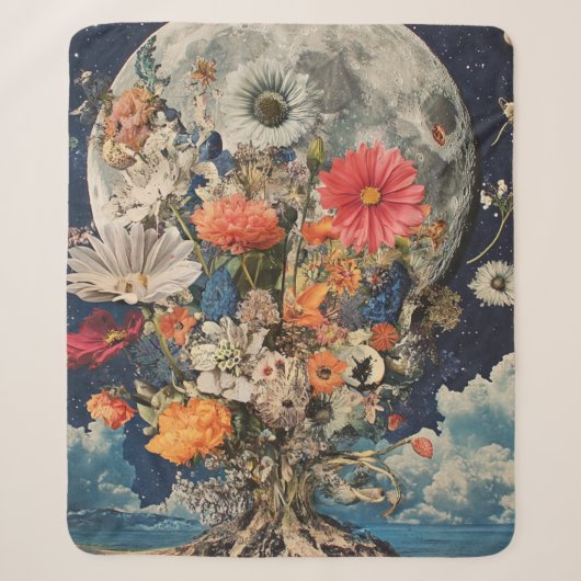 満月カラフル下の花 シェルパブランケット (正面)