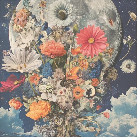 満月カラフル下の花 シール (正面)