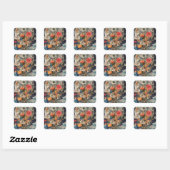 満月カラフル下の花 スクエアシール (シート)