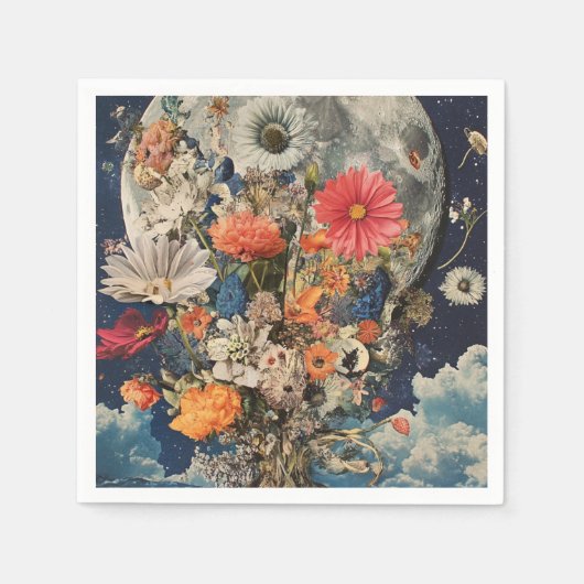満月カラフル下の花 スタンダードカクテルナプキン (正面)