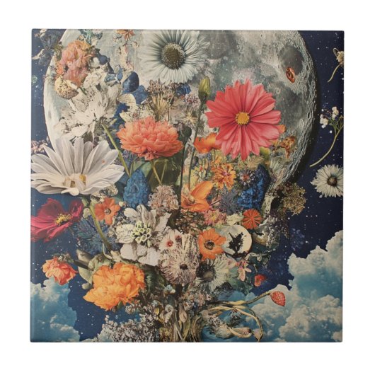 満月カラフル下の花 タイル (正面)