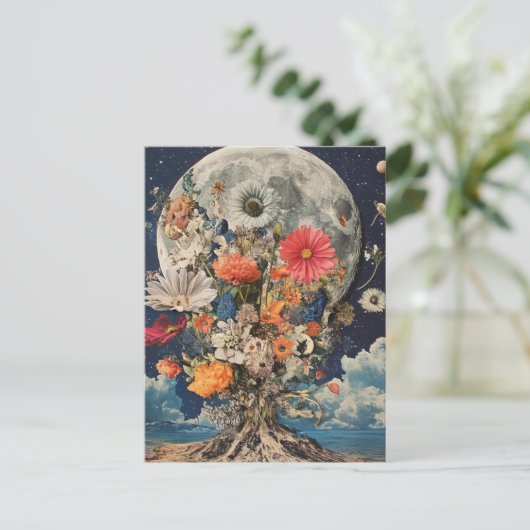 満月カラフル下の花 ポストカード (スタンド正面)