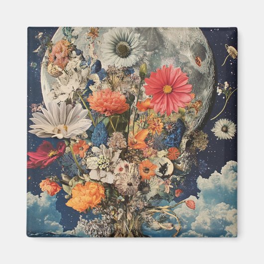 満月カラフル下の花 マグネット (正面)