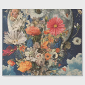 満月カラフル下の花 ラッピングペーパー (フラット)