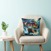 満月カラフル下を航行する海賊船 クッション (椅子)