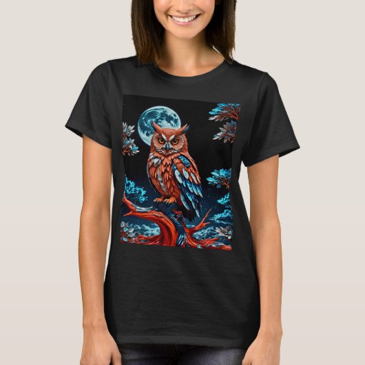 満月カラフル下フクロウ Tシャツ (正面)