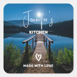 満月キッチンの下の夜の桟橋 スクエアシール