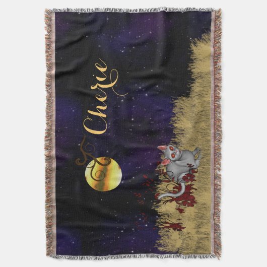 満月キャットモノグラムパーソナライズされた/ スローブランケット (正面縦)