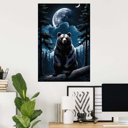 満月クマ ポスター (ホームオフィス)