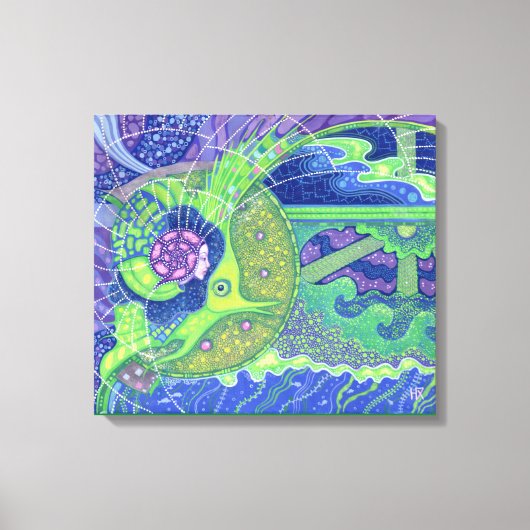 満月サーレアルアートマーメイドファンタジーの夢 キャンバスプリント (正面)