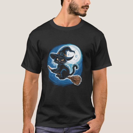 満月ハのムチに魔力の黒猫 Tシャツ (正面)