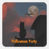 満月ハロウィーンで屋根の上の猫 スクエアシール (正面)