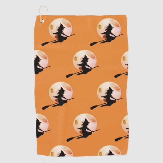 満月パターンを持つ飛んでいるな魔法使い ゴルフタオル (正面)