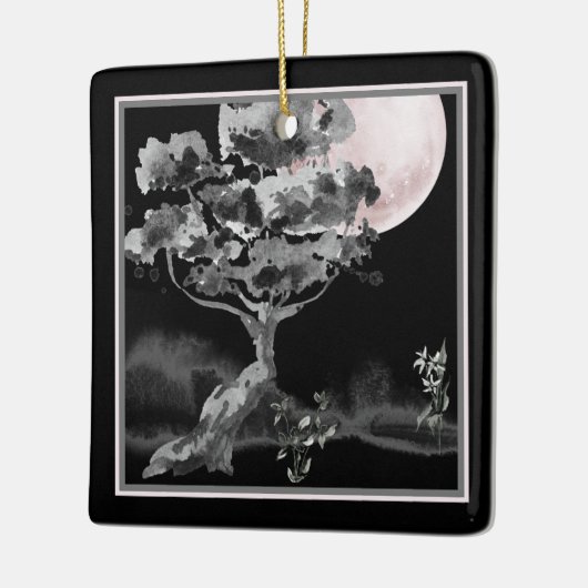 満月パーソナライズされたと木のクリスマス日本の セラミックオーナメント (左)