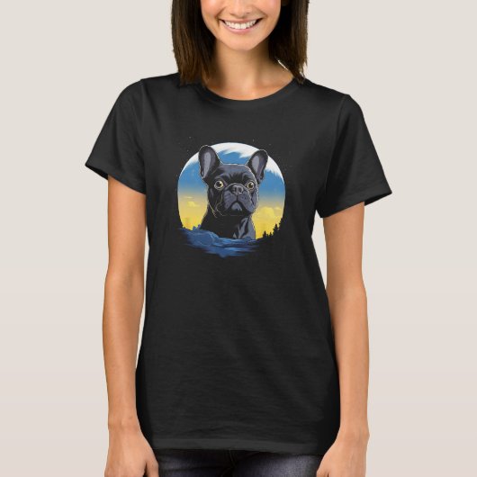 満月フランスの付きブルドッグ – 愛犬家 Tシャツ (正面)