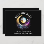 満月ブラック・マゼンタ星月夜5x7 セーブザデート (正面/裏面)